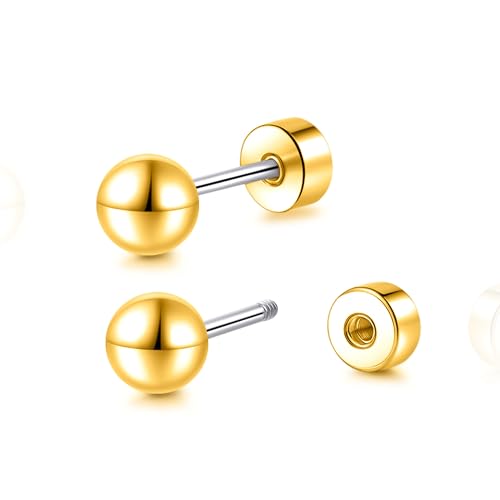 Limerencia Titanium Flatback Earrings Hypoallergenic Ball Earrings for Sensitive Ears Simple Classic 3mm-5mm Flat Stud Earring Perfect for Helix Tragus Cartilage Earlobe - color: Gold, size: 4MM