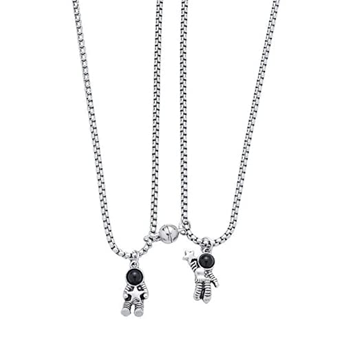 Caiyao 2Pcs Stainless Steel Mutual Attraction Couples Matching Spaceman Pendant Necklace Astronaut Promise Necklace for Women Men Friends Him Her Friendship Astronomy Jewelry Gift - color: B round