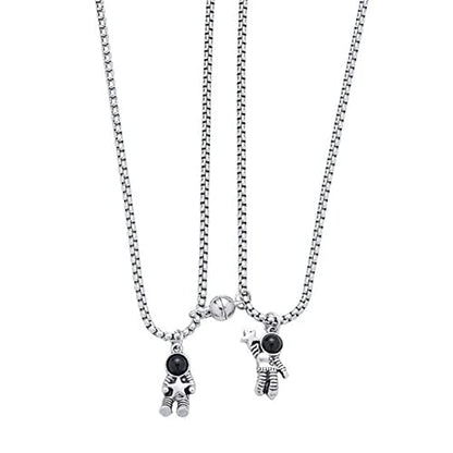 Caiyao 2Pcs Stainless Steel Mutual Attraction Couples Matching Spaceman Pendant Necklace Astronaut Promise Necklace for Women Men Friends Him Her Friendship Astronomy Jewelry Gift - color: B round