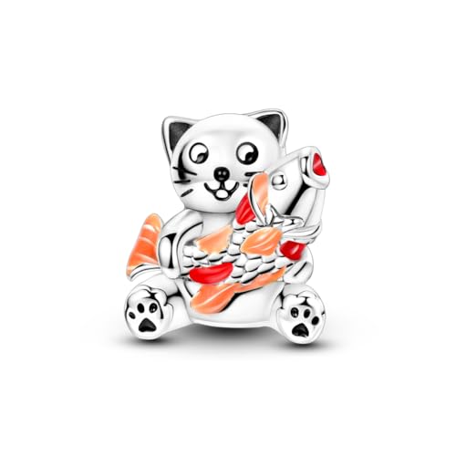 Hapour 925 Sterling Silver Charms for Bracelet Necklace Dangle Pendant Bead | Bear Charm, Elephant Zebra Cat Dream catcher Family Birthday European Jewelry Charm, For Women Mom - color: Cat holding a Koi