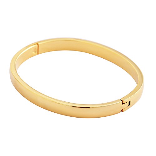 Women's Stackable Bangle Bracelet Hinged Oval-Shape - color: Gold, size: Large 7.5"Inches