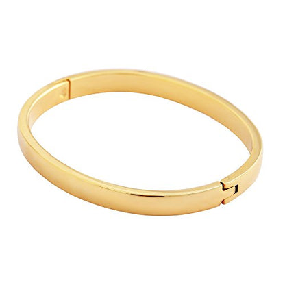 Women's Stackable Bangle Bracelet Hinged Oval-Shape - color: Gold, size: Large 7.5"Inches