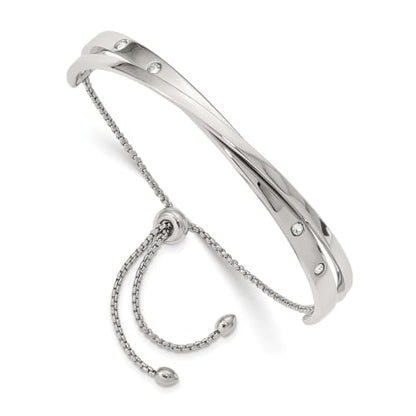 Chisel Crystal Adjustable Bangle Bracelet in Stainless Steel