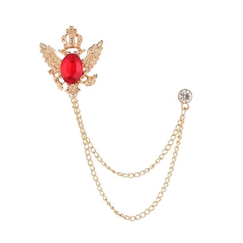 Romantic Men's Brooch Suit Pin Badge with Chains Crystal Buckle Chain Collar Lapel for Men Shirt Decoration Metal Clips Women Tuxedo Tie Hat Scarf - color: Gold & Red