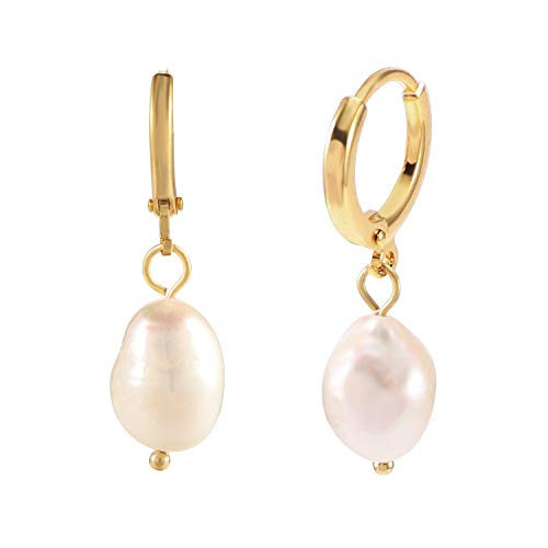 XYJZXY Gold Huggie Small Hoop Earrings with Charm Personalized Snake/Evil Eye/Star/Cross/Lock/Key 18k Gold Plated Crystal Drop Dangle Earrings for Women - style: Pearls