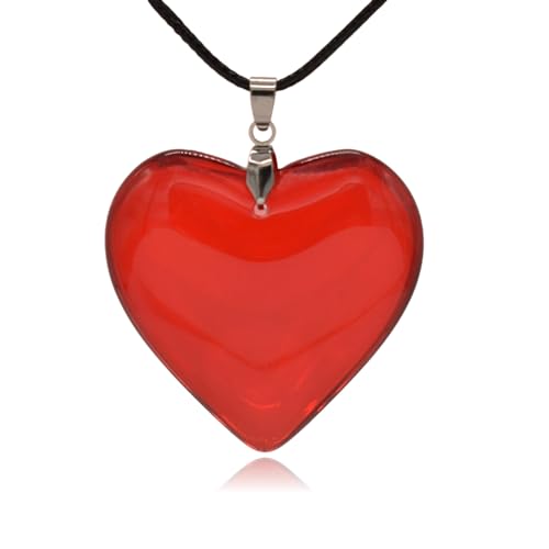 Large Red Semi-Transparent Solid Glass Heart Pendant Necklace - style: Large Red