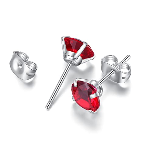 6 Pairs Stud Earrings Set, Hypoallergenic Cubic Zirconia Earrings 316L Stainless Steel CZ Earrings 3-8mm - color: A-Red CZ