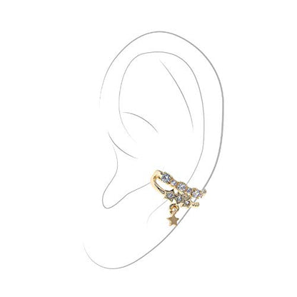 Ear Cuff – Earring Cuffs for Women – 925 Sterling Silver Plated or 14K Gold Plated - Cubic Zirconia Sparkling Round Huggie Ear Cuff Crawler Earrings – Clip On Cartilage - style: Gold - Star Drop