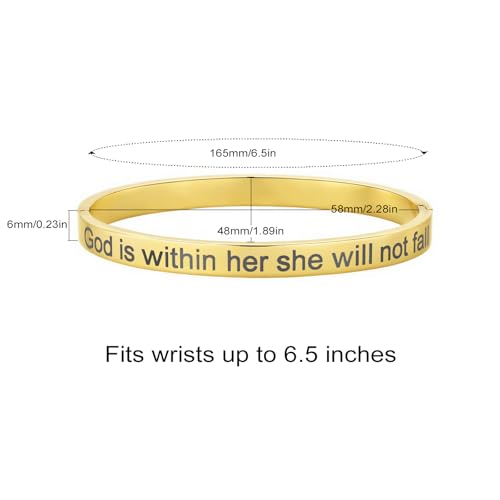 Inspirational Christian Bracelet for Women, Oval Engraved Bible Verse Love Bangle Cuff, Faith Scripture Jewelry, Religious Encouragement Gift for Mom Daughter Sister Friend - color: God is within her she will not fall-Oval Bangle Gold