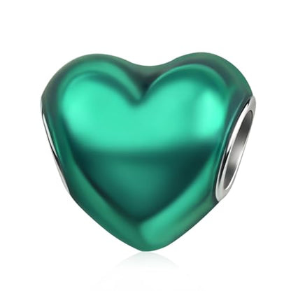 S925 Charms for Bracelets and Necklaces, Gifts for Mothers Nurses Day Graduation, for Girlfriend Family Friend, Bead Pendant, for Pandora, Silver 14K Gold Plated Enamel CZ, DIY Jewelry Making - style: Green Heart Charm