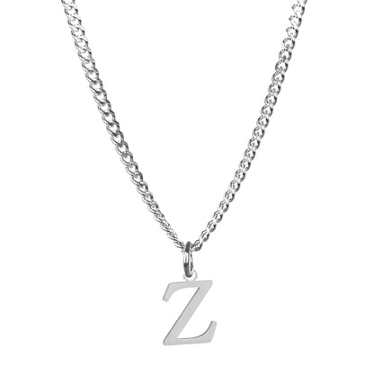Men’s Minimal Initial Necklace, Stainless Steel Gold Silver Tone 26 Letters Pendant Necklace for Men Women 3.5mm Cuban Chain Waterproof - style: Z