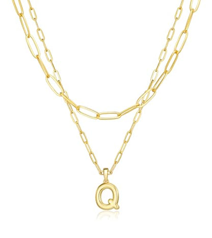 adoyi Dainty Heart Initial Necklaces 14K Gold Plated Layered Letter A-Z Pendant Necklace Stack Trendy Jewelry Birthday Valentines Gifts for Women Jewelry - color: Gold-Letter, style: Q