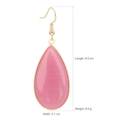 BaubleStar Natural Crystal Healing Stone Earrings Statement Teardrop Dangle Earrings for Women - color: Light RosePink