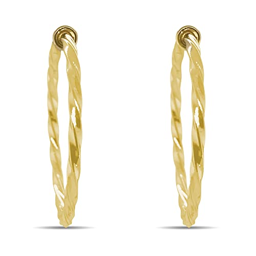 Clip On Spring Hoop Earrings for Non-Pierced Ears - color: Gold-Tone Twisted, size: 40mm