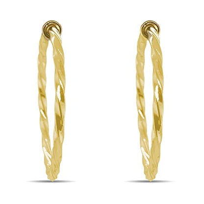 Clip On Spring Hoop Earrings for Non-Pierced Ears - color: Gold-Tone Twisted, size: 40mm