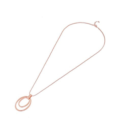 NVENF Long Sweater Chain Double Circle Pendant Necklace Bold Snake Chain Women Statement Necklace - color: C Rose Gold