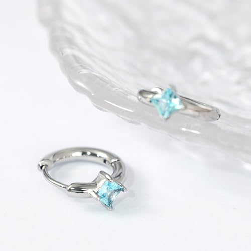316L Surgical Steel Birthstone Hoop Earrings for Women | Lightweight, 5A Cubic Zirconia, Hypoallergenic, Lead & Nickel Free, 8mm Huggie Hoops - color: Silver: 03. March (Aquamarine)