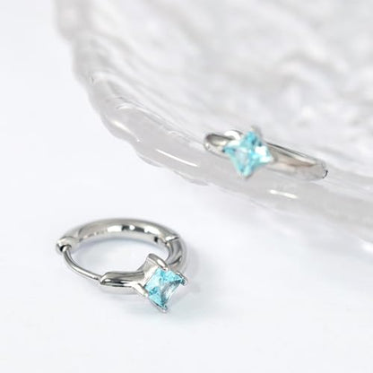 316L Surgical Steel Birthstone Hoop Earrings for Women | Lightweight, 5A Cubic Zirconia, Hypoallergenic, Lead & Nickel Free, 8mm Huggie Hoops - color: Silver: 03. March (Aquamarine)