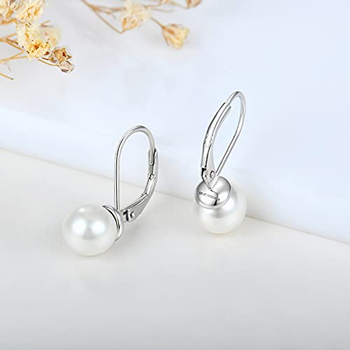 JO WISDOM 925 Sterling Silver Freshwater Pearl Hoop Earrings with Dangle Real Pearl,Simulated Pearls - color: D-8mm white pearl