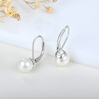 JO WISDOM 925 Sterling Silver Freshwater Pearl Hoop Earrings with Dangle Real Pearl,Simulated Pearls - color: D-8mm white pearl