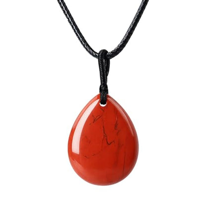 Teardrop Gemstone Necklaces for Women, Healing Crystal Pendant Necklace Birthstone Jewelry for Women - color: Red Jasper