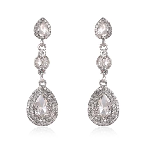 Elegant Crystal Rhinestone Teardrop Chandelier Wedding Bridal Dangle Drop Earrings - style: Style01