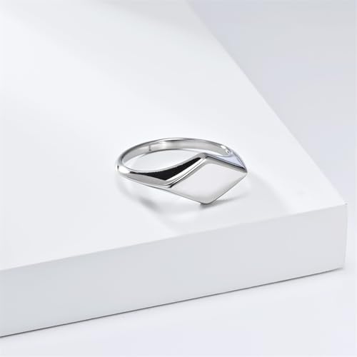 Minimalist Stainless Steel Signet Ring Polished Geometric Flat Top Band Simple Statement Ring for Women and Men - color: Silver