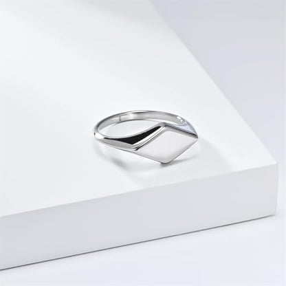 Minimalist Stainless Steel Signet Ring Polished Geometric Flat Top Band Simple Statement Ring for Women and Men - color: Silver
