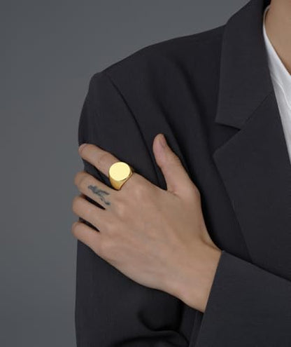 MYNENEY Stainless Steel Round Shape Classical Simple Plain Wedding Engagement Statement Pinky Band Signet Rings for Men Women Size 4-15 - color: Men Size Gold