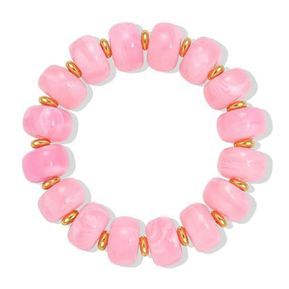 Bead Bracelet for Women Vibrant Color Resin Beads Bracelets Elastic Stretch Chunky Bracelet Boho Summer Beach Vacation Jewelry - color: DunPink