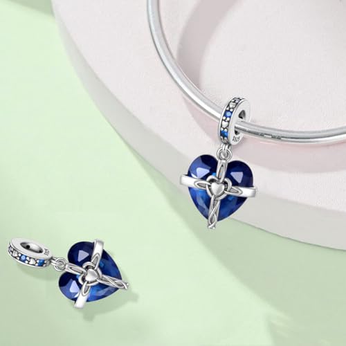 Birthstone Charm, 925 Sterling Silve Heart Dangle Charms for Pandora Bracelets, Ladies Birthday Gift - style: I-September