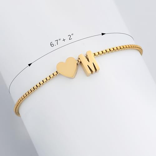 Gold Initial Bracelet for Women Dainty Personalized Name Bracelet | 14K Gold Plated, Letter A-Z Bracelet, Tiny Gold Initial Cute Heart Bracelet Jewelry Gift - color: M