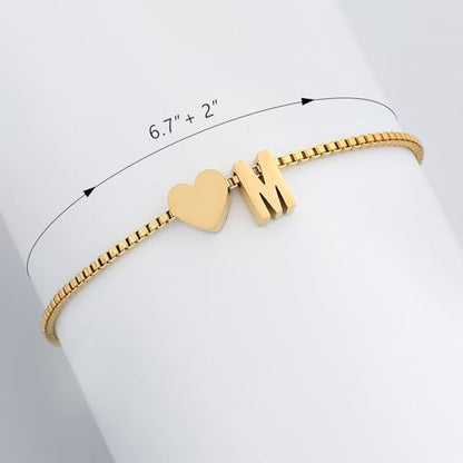 Gold Initial Bracelet for Women Dainty Personalized Name Bracelet | 14K Gold Plated, Letter A-Z Bracelet, Tiny Gold Initial Cute Heart Bracelet Jewelry Gift - color: M