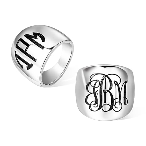 callie Custom Signet Ring - Engraved Text & Photo, Personalized Family Crest Coat Of Arms Rings, 925 Sterling Silver/Brass | Father's Day Jewelry Gifts for Men & Women - color: Monogram