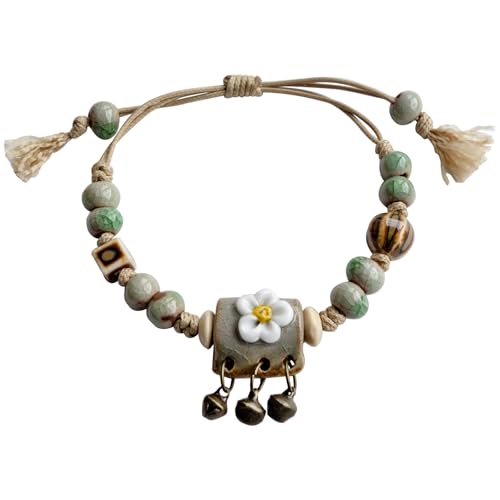 Handcrafted Bohemian Ceramic Flower Bracelet with Leaf Charm, Adjustable Beaded Bracelet for Women, Unique Handmade Jewelry Gift for Nature Lovers - style: Bohemian