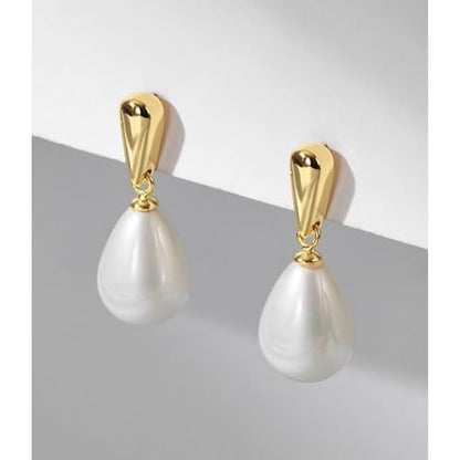 14k Gold Plated Lightweight Pearl Earrings,Trendy Jewelry,Teardrop Hoop Earrings for Women,Pearl Drop Earrings,Elegant Jewelry for Gifts - color: gold-pearl dangle