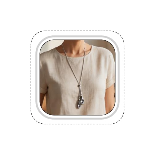 1 Piece Long Pendant Necklace for Women, Silver Tone Long Necklaces for Women Trendy, Elegant Long Necklace Accessory, Modern Silver Tone Long Necklaces for Women