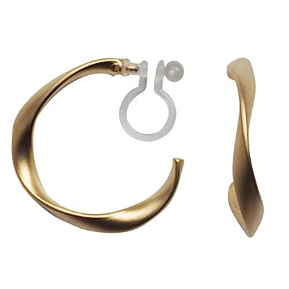 Women's Twisted Invisible Hoop Clip On Earrings Gold Silver Textured Comfortable Non Pierced Earrings - color: Twisted Gold