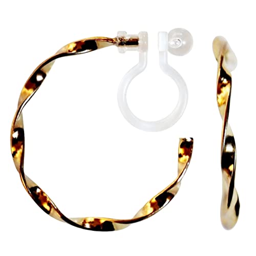 Hoop Invisible Clip On Earrings for Women Not Pierced Gold Small Twisted Hoop Comfortable Silver Large Clip On Earrings - color: Gold