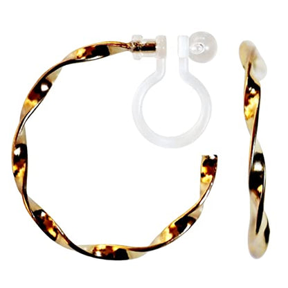 Hoop Invisible Clip On Earrings for Women Not Pierced Gold Small Twisted Hoop Comfortable Silver Large Clip On Earrings - color: Gold