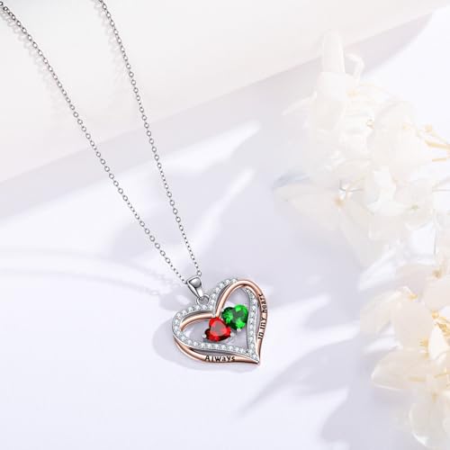 Heart Birthstone Necklace for Women 14K Rose Gold/White Gold Filled Overlapping Double Hearts Pendant Anniversary Valentine's Day Birthday Mother's Day Christmas Gifts for Wife Mom Daughter Her - color: 01-05-Jan-May Birthstone-A, style: Double-Layered Lo