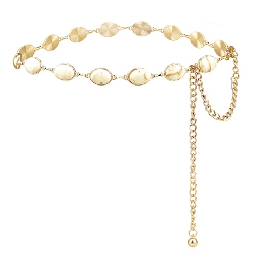 ILuvatar Green Glass Diamond Chain Belt - Metal Women's Western Style Dress Belt - color: Gold-cream