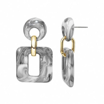 Retro Boho Hollow Square Earrings Lightweight Fashion Jewelry Casual Daily Wear Geometric Drop Earrings Party Acrylic Square Dangle Accessories - color: Grey
