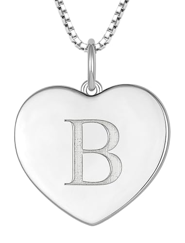 YL Initial Necklace 925 Sterling Silver Square/Round/Heart Letter Pendant A-Z Alphabet Polished Jewelry for Women - color: Letter-B, style: Heart Shaped