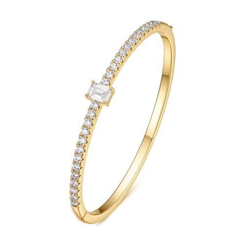 Turandoss Dainty Tennis Bangle Bracelets for Women Jewelry Gifts | 14K Gold Plated, Personalized Tennis Bracelets, Trendy Cubic Zirconia Bangle Bracelet, Jewelry Gifts for Mom Wife Sister - color: Half CZ Bangle - Square Tennis