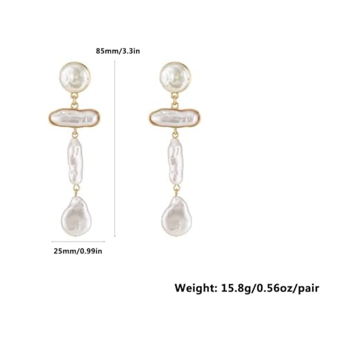 Statement Pearl Dangle Earrings,Gold and Large Pearl,Luxury Chandelier Organic Style Earrings - color: A gold and white