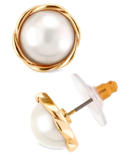 Anne Klein Women's Pearl Stud Earrings, Layered Statement Fashion Jewelry for Everyday and Evening Wear - color: Twisted Gold