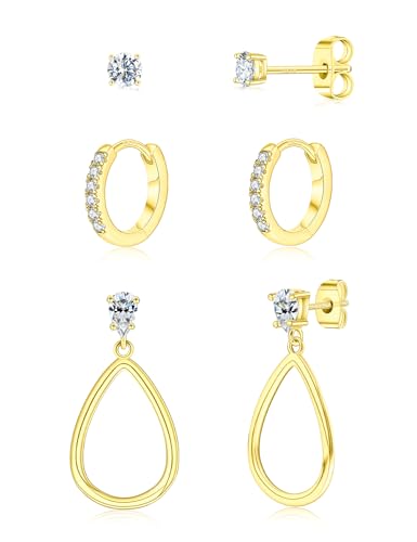Mossanite 925 Sterling Silver Pendant and Earring Set Hypoallergenic Silver Earrings - color: 14K Gold