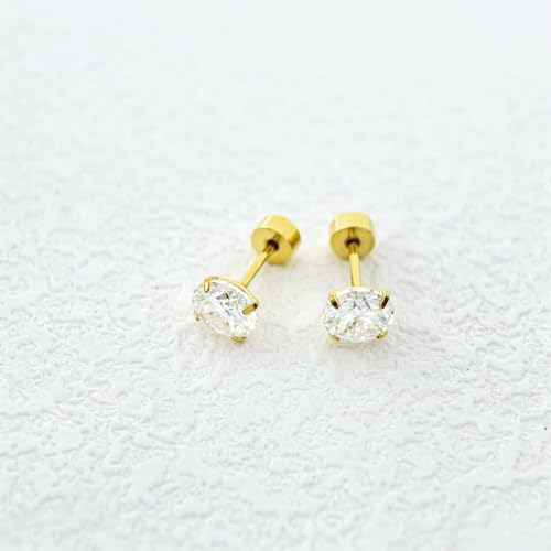 Titanium Moissanite Diamond Stud Earrings G23 Implant Grade Screw Flat Back Earring Hypoallergenic Pure Titanium Tragus Labret Cartilage Helix F136 Piercing Jewelry for Women Men - color: Gold, size: 5mm(0.5ct*2)