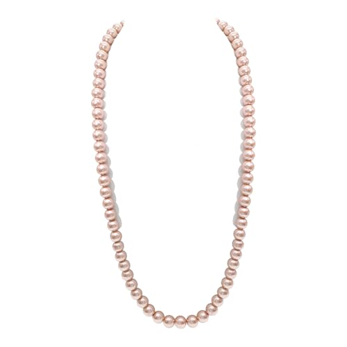 AAA+ Simulated Pearl Strand Necklace Colorful 10mm Pearls Choker Necklaces for Women 1920s Long Costume Jewelry Gift - color: long pearl necklace Pink 24 Inches